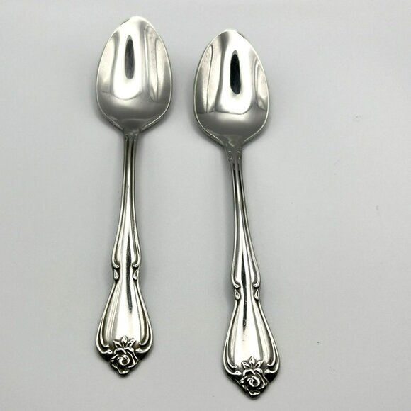 Oneida ARBOR‎ ROSE TRUE ROSE 1881 Rogers Stainless Flatware TWO Teaspoons Spoons - Picture 2 of 9